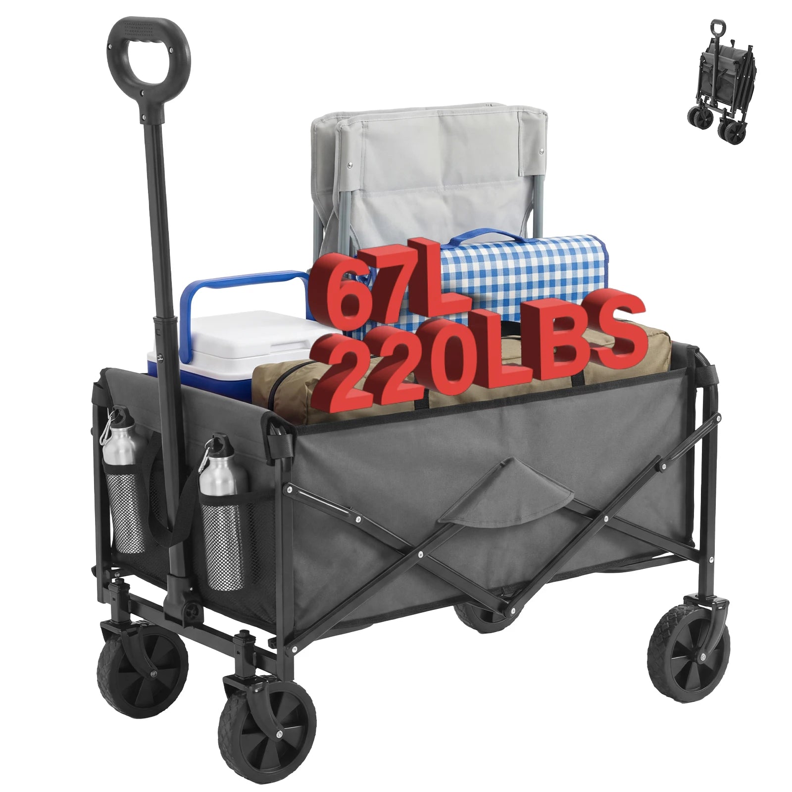 67L Collapsible Wagon Cart with Wheels, 220 lb Heavy Duty Capacity
