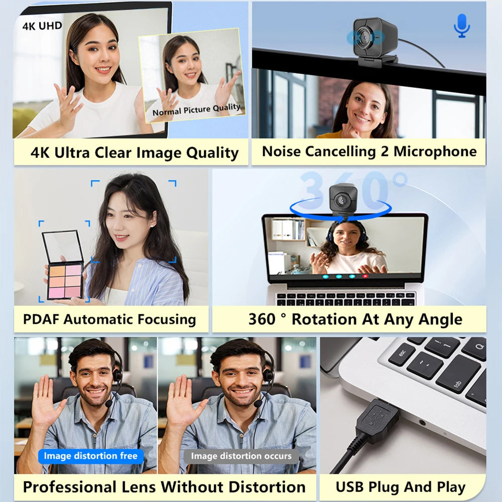 TOALLIN 4K 12MP Κάμερα Web Streaming με Διπλά Μικρόφωνα