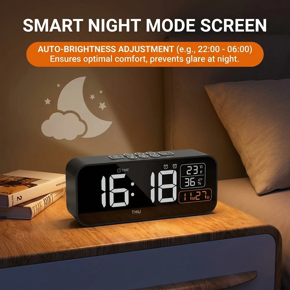 Digital Dual Alarm Clock with Temperature and Humidity