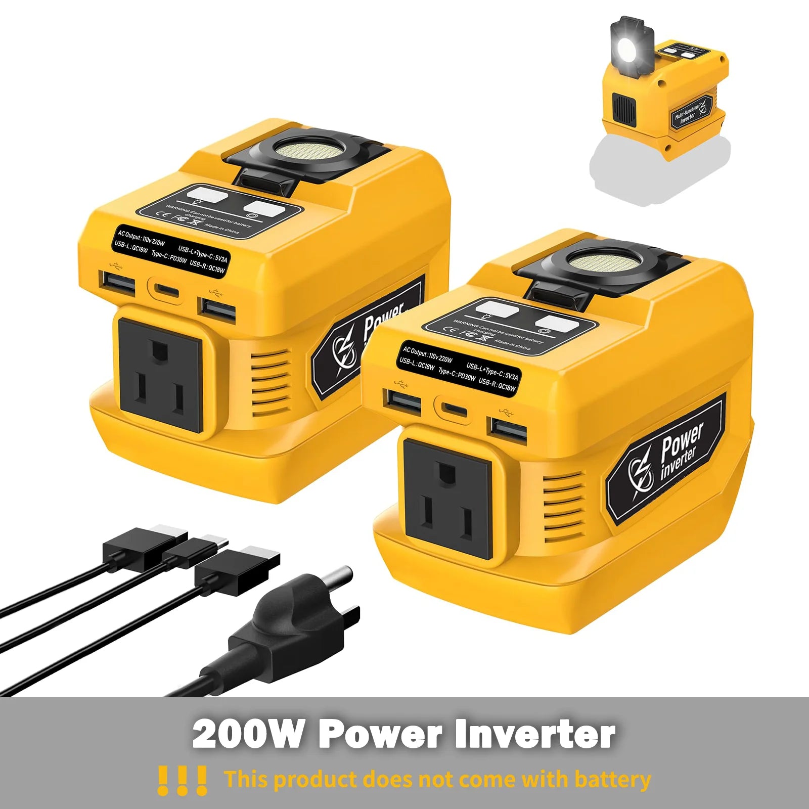 220W Power Inverter for DeWalt 20V Batteries, 110V Output