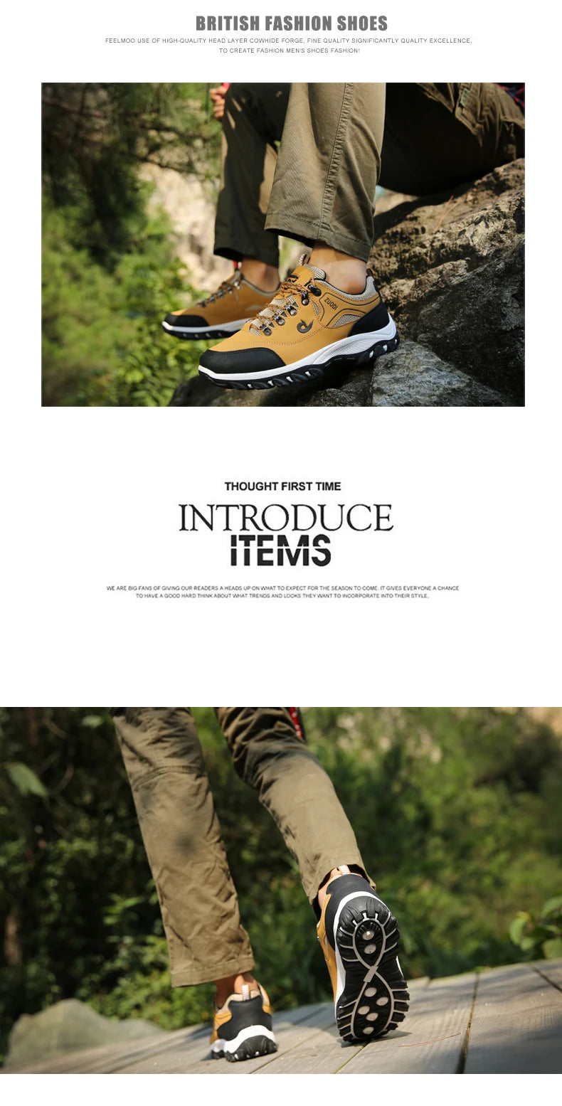 Autumn And Winter Models, Men's Waterproof Hiking Shoes, Outdoor PU Leather Sports Shoes, Wear-Resistant, Walking, Tactical