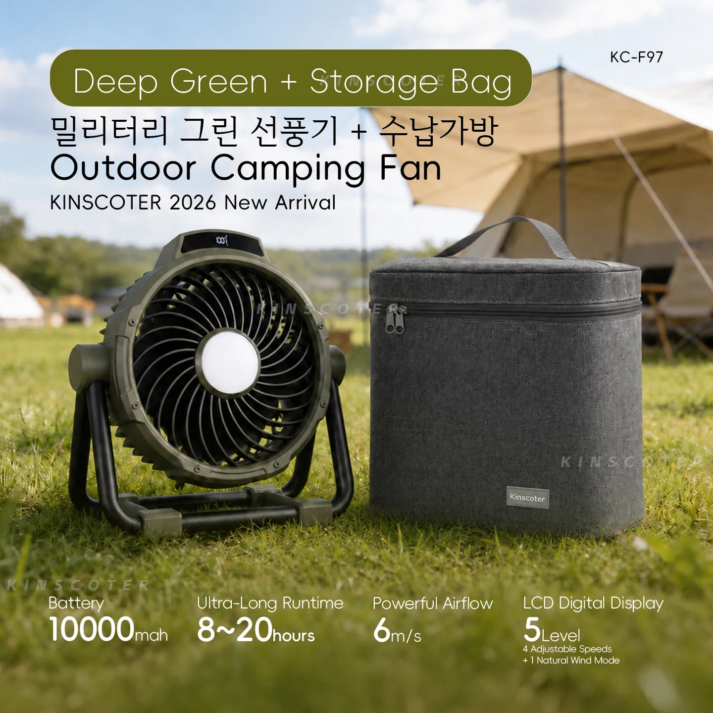 20000mAh Outdoor Camping Fan with LED Light and Remote Control