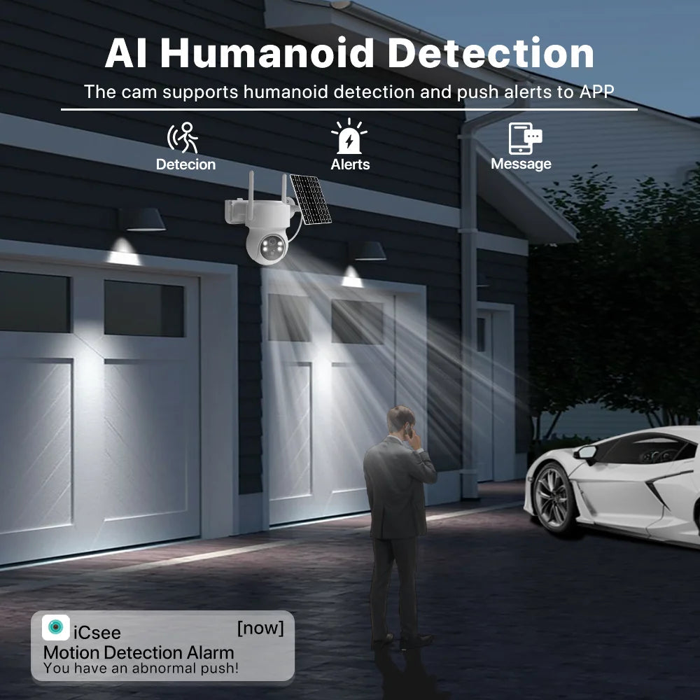 WiFi PTZ Camera Outdoor Wireless 10X Zoom Solar IP Camera 4MP Built-in Battery Video Surveillance Camera Long Time Standby iCsee