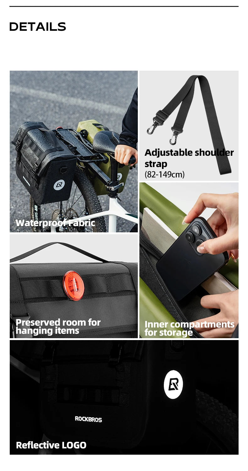 15L Bicycle Front & Fork Waterproof Bag Saddle Storage Pack