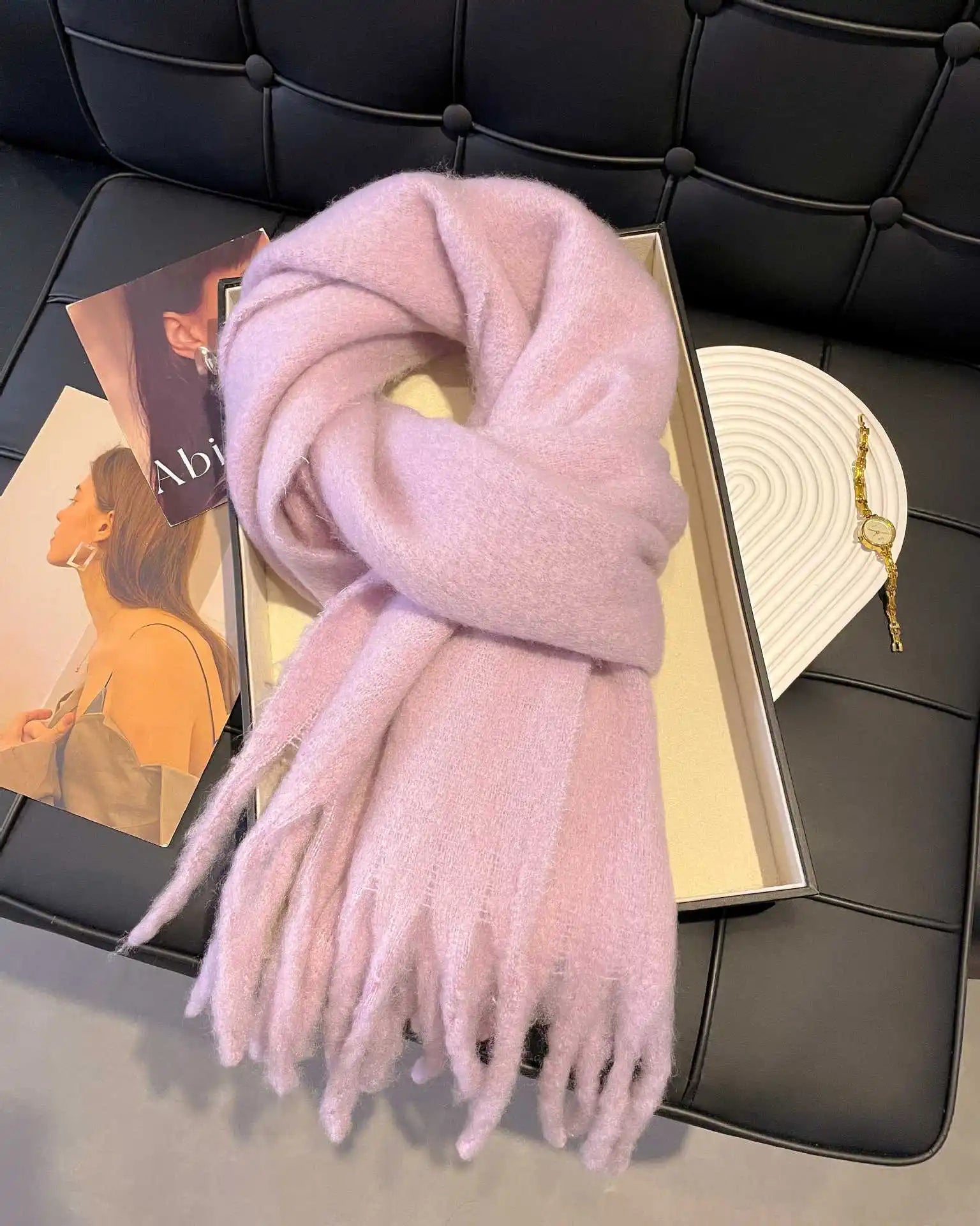 Kadın Bej Büyük Atkı – Kalınlaştırılmış Kış Şalı