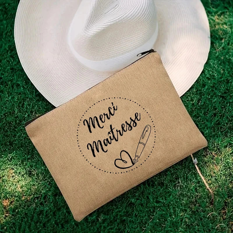 Thank You Teacher Travel Cosmetic Organizer Makeup Pouch Merci Maitresse Borsa Portaoggetti Organizer Profumi da Viaggio Portafoglio Mini Francese