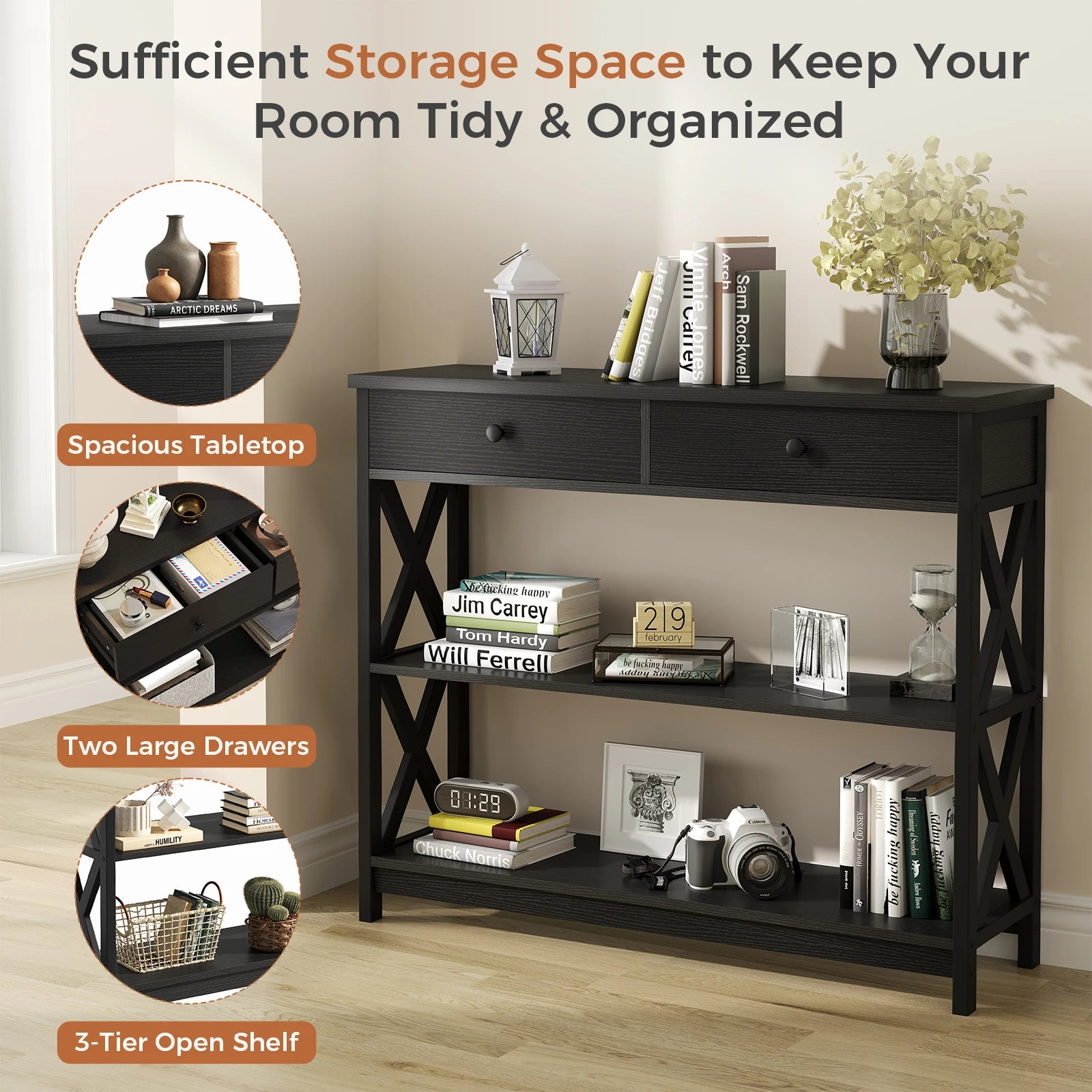 39-Inch Narrow Sofa Table with Shelves for Entryway or Living Room