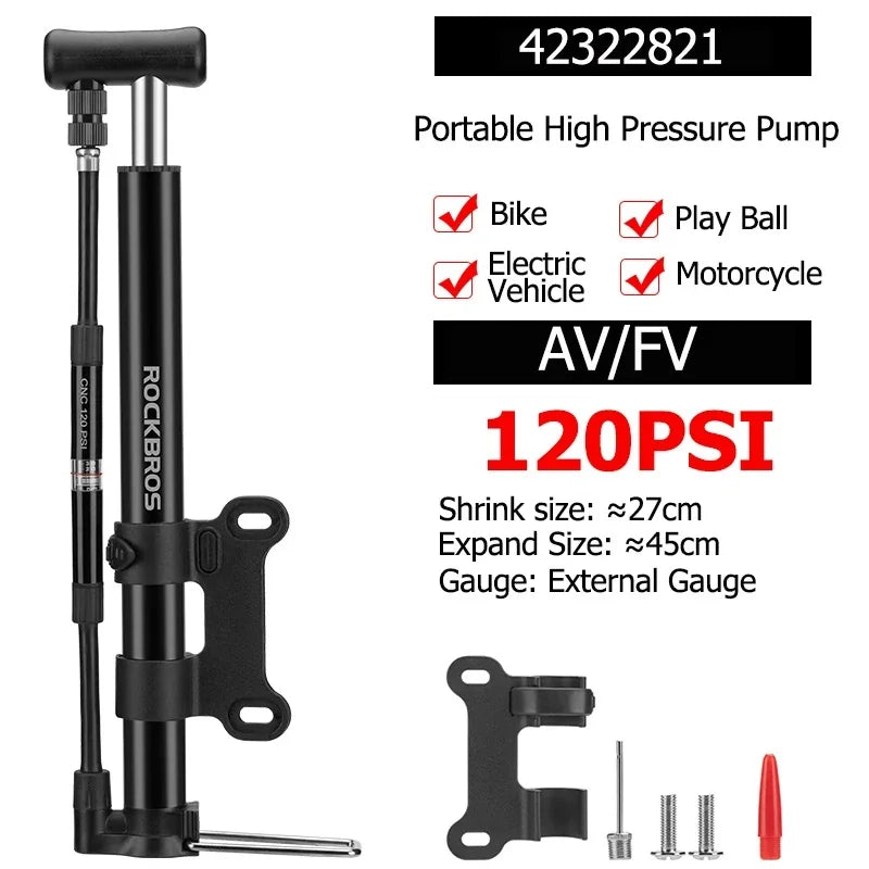 Přenosná pumpa na kolo 120 PSI s manometrem pro ventily Presta & Schrader