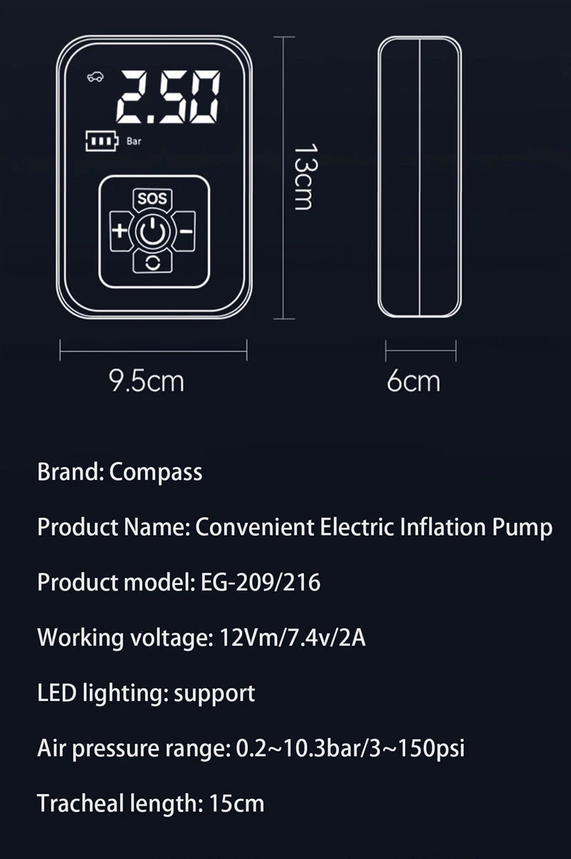 Wireless Air Compressor Portable Universal Electric Air Pump Tire Sensor Mini Inflatable Treasure for Car Motorcycle Basketball