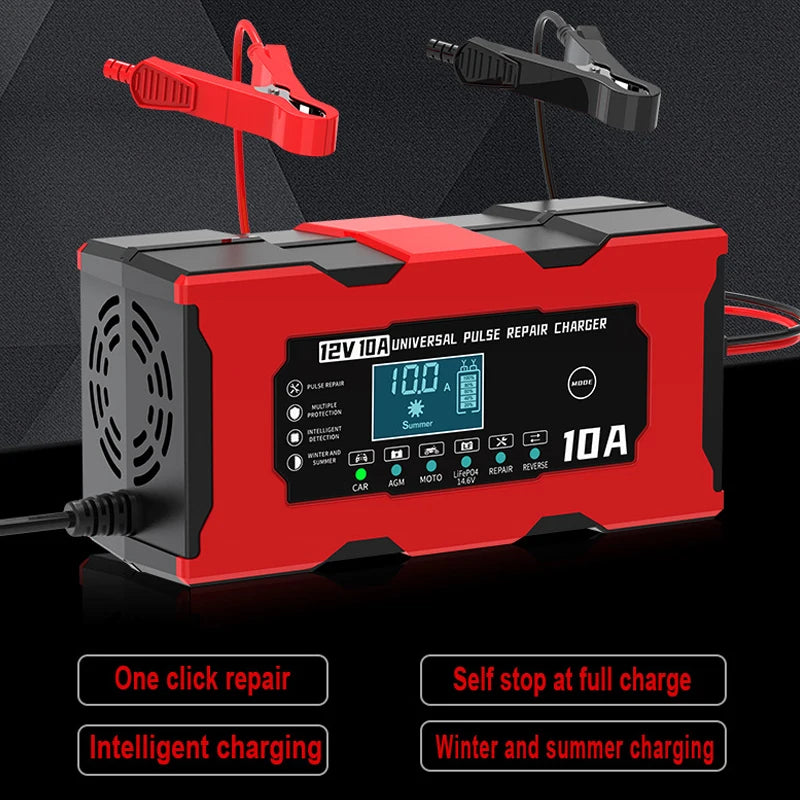 Polnilnik baterij z zaslonom – oznaka 12 V, 10 A