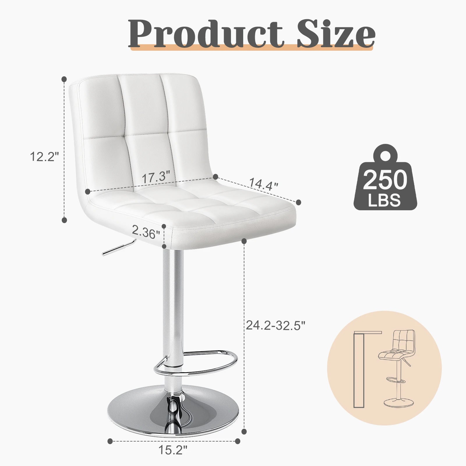 Adjustable Swivel Bar Stool Chair with Backrest Cushion