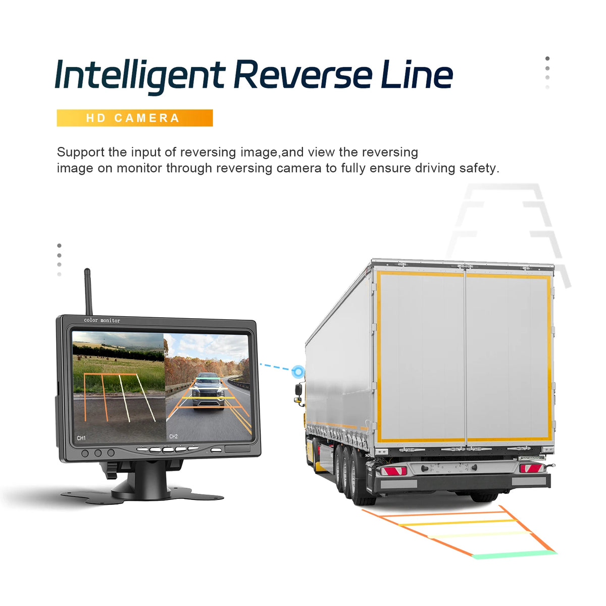 Podofo7 moniteur voiture et caméras arrière sans fil doubles vision nocturne 1080P caméra de recul pour camping-car RV camion bus