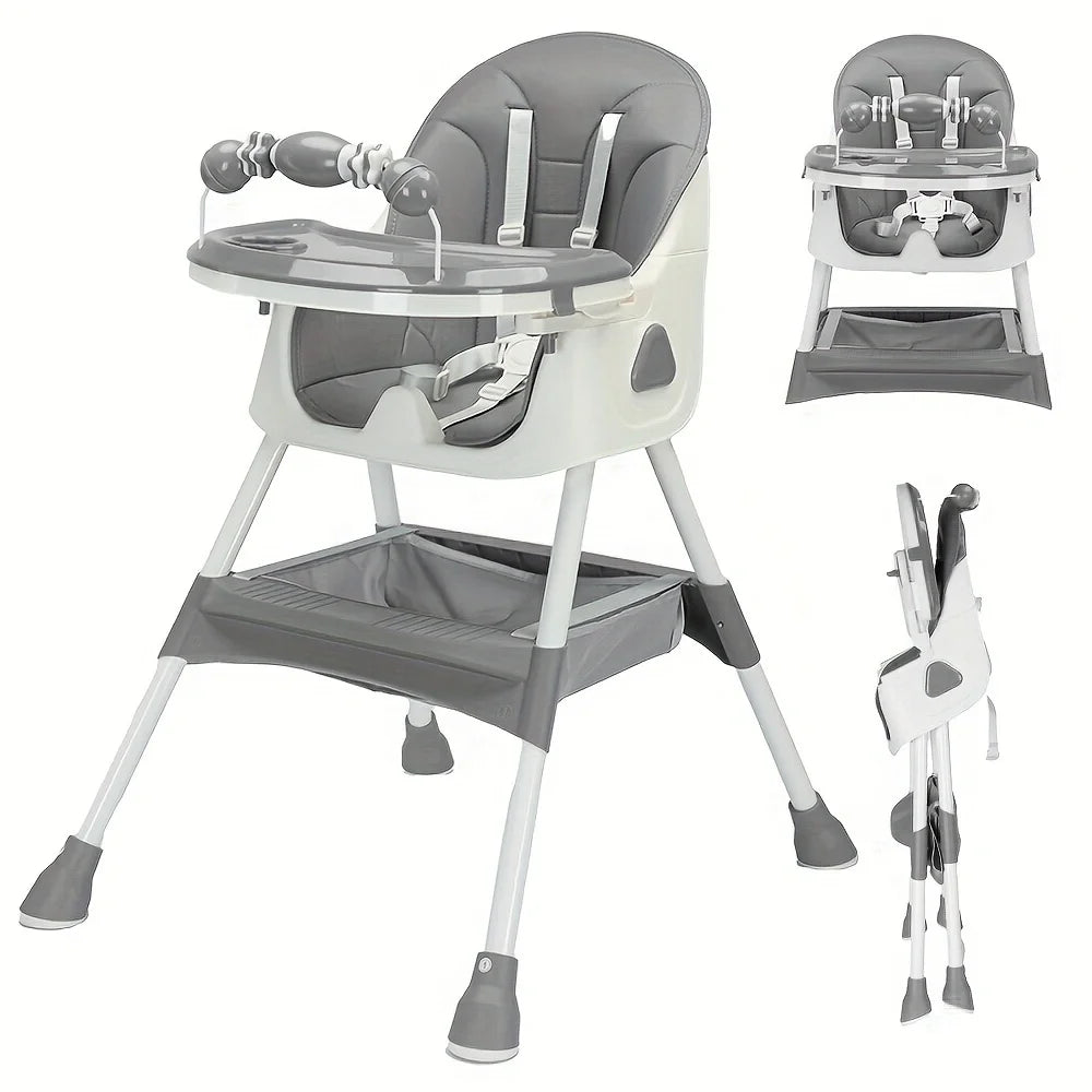 Foldable Baby High Chair with Tray and Toy Rack