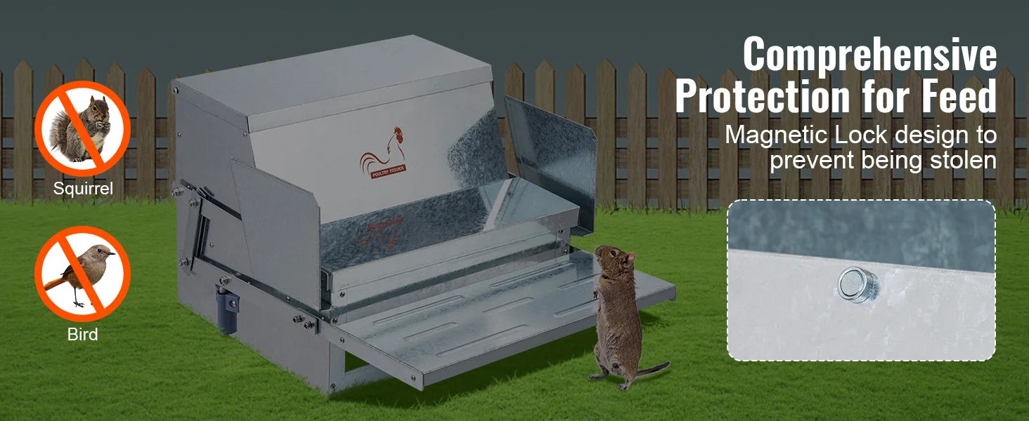 SucceBuy automatisk kycklingfoderautomat med 25 lb kapacitet, matar 10 kycklingar upp till 11 dagar, galvaniserad stål aviaryfoderkopp