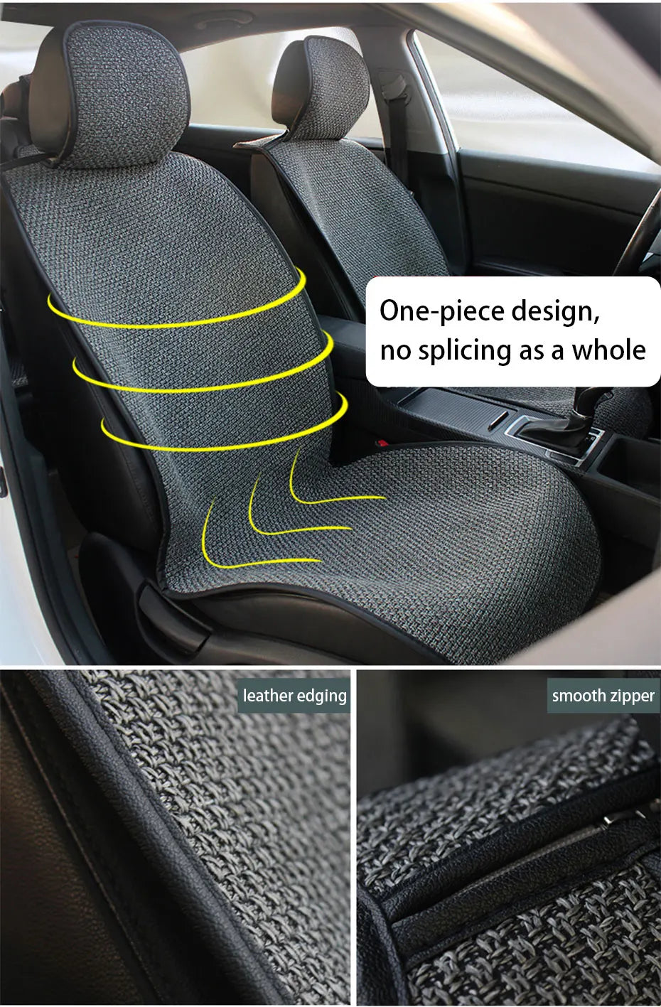 SEAMETAL Flax Car Seat Cover Breathable Sweatproof Linen Car Seat Cushion with Backrest Pad 4-Season Universal for 98% Vehicles