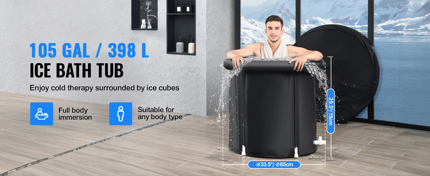 SucceBuy Ice Bath Tub Cold Water Therapy Plunge Tub for Athletes Portable Outdoor Ice Barrel Plunge Pool Inflatable Ice Bathtub