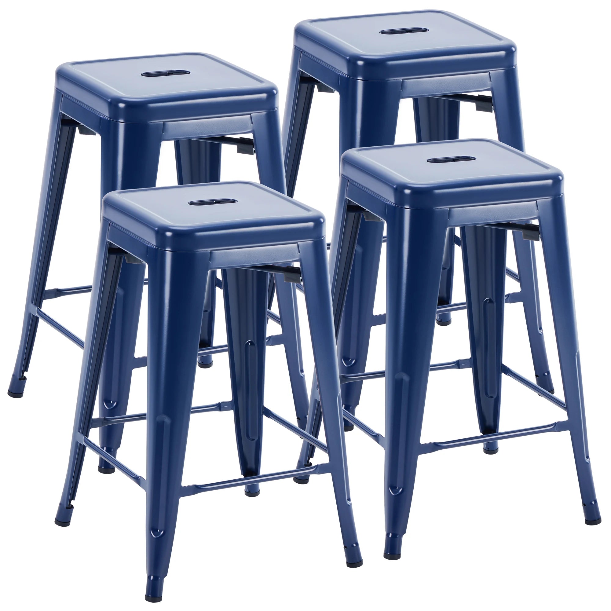 24'' Metal Bar Stools Set of 4 Stackable Backless Counter Stools