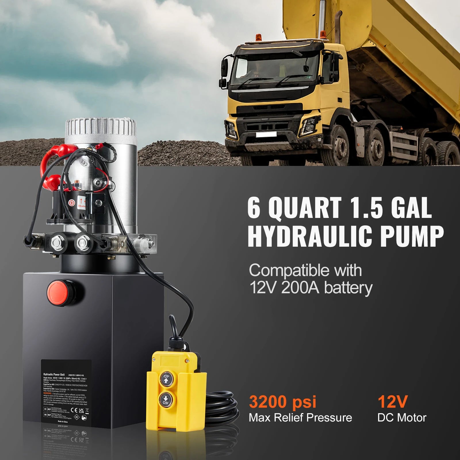 SucceBuy hydraulinen pumppu 4-20 kvartin dump-perävaunun pumppu, kaksoisvoittonen dump-perävaunun pumppu, DC 12V hydrauliikkayksikkö autonostoon