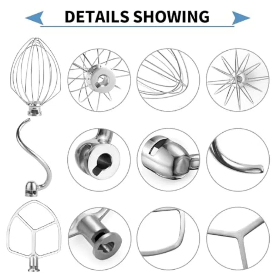 Stainless Steel 3-Piece Wire Whisk Kit for KitchenAid 5-6QT Mixers