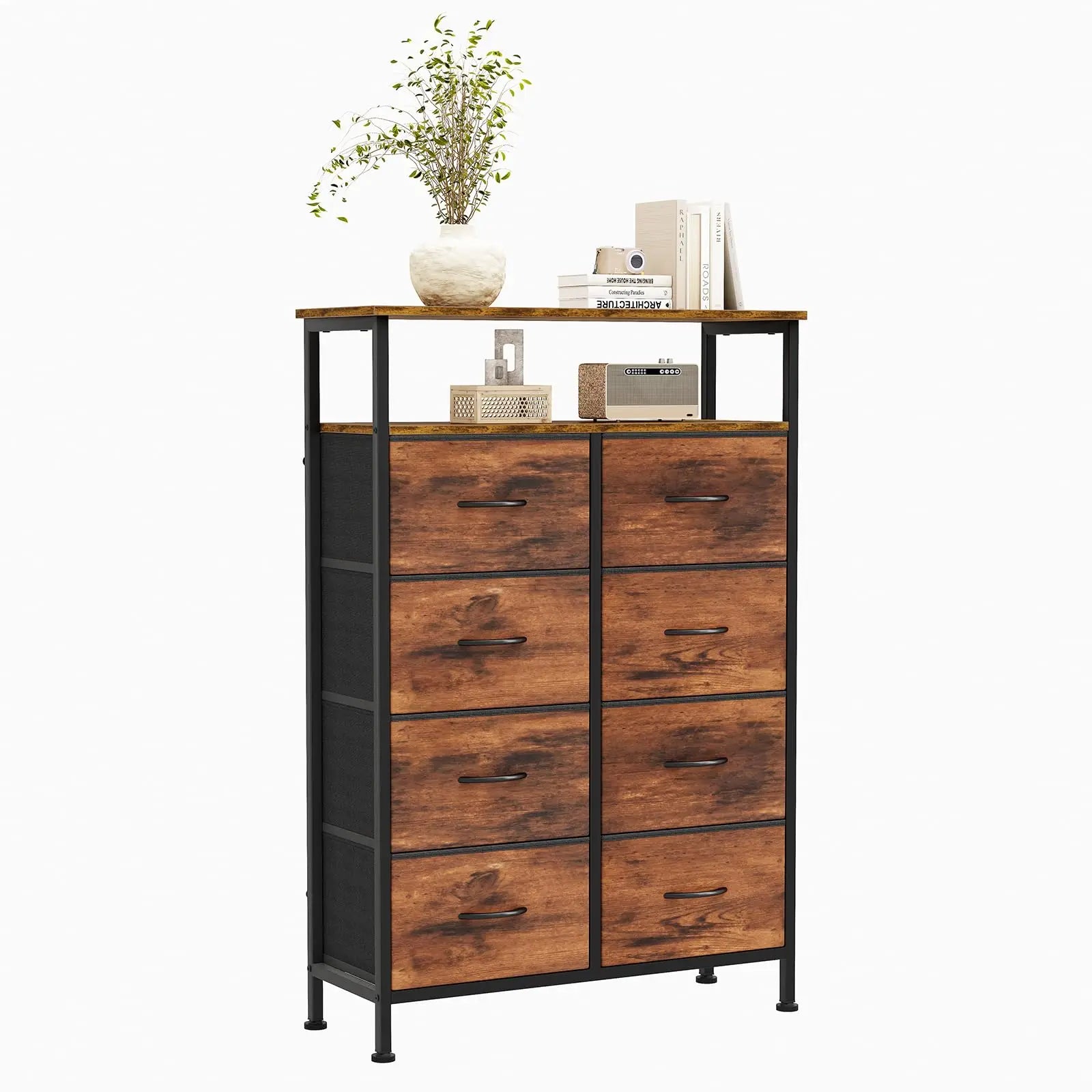 8 Drawer TV Stand with Wooden Top and Storage Cabinet