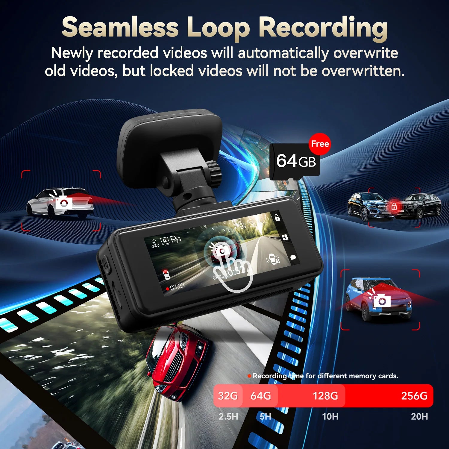 REDTIGER A8 4K+1080P Dash Cam with GPS, WiFi, Touch Screen