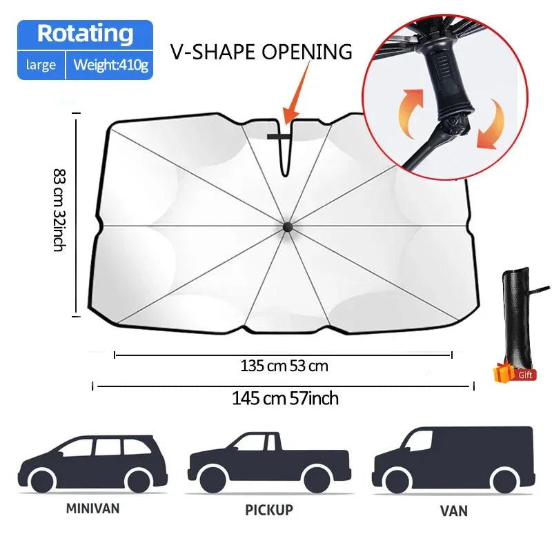 Car Sunshade Windshield Umbrella Front Sun Shade Parasol Foldable Summer Protection Car Seat Heat Insulation Car Accessories