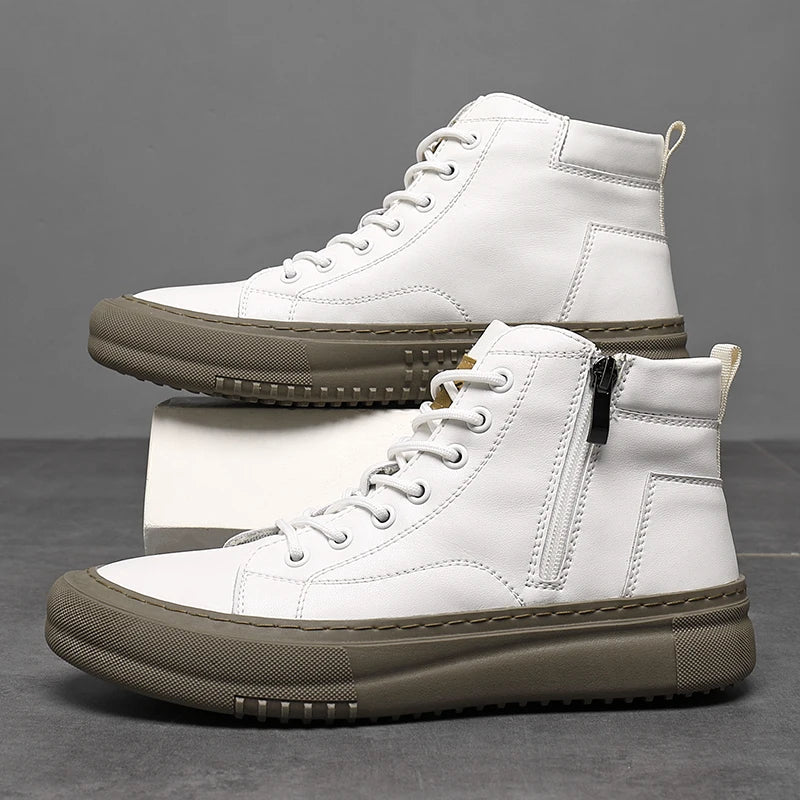 Bubuk Men's Spring and Autumn Style White Sneakers, New Trendy Versatile High-Top Sneakers, Summer Fashion Casual Men's Shoes, Breathable and Durable Sneakers