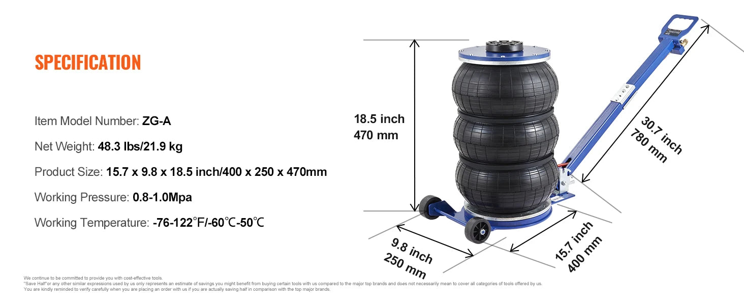 3 Ton Air Bag Jack Quick Lift Pneumatic Car Jack with Wheels