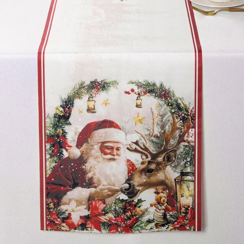 Vintage Christmas Table Runner Retro Santa Claus Table Cover Christmas Decorations For Home 2025 Navidad Noel Gift New Year 2026