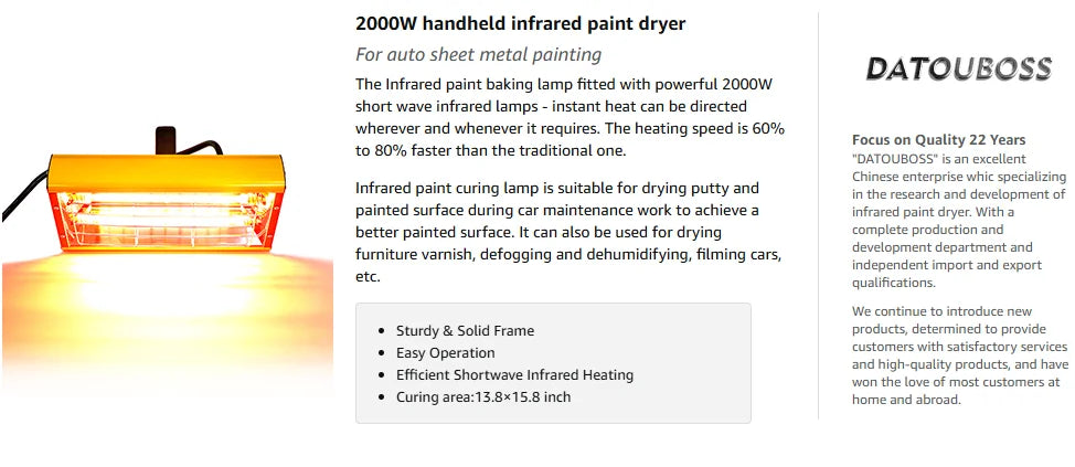 Portable Infrared Paint Curing Lamp 1000W/2000W for Car Repair