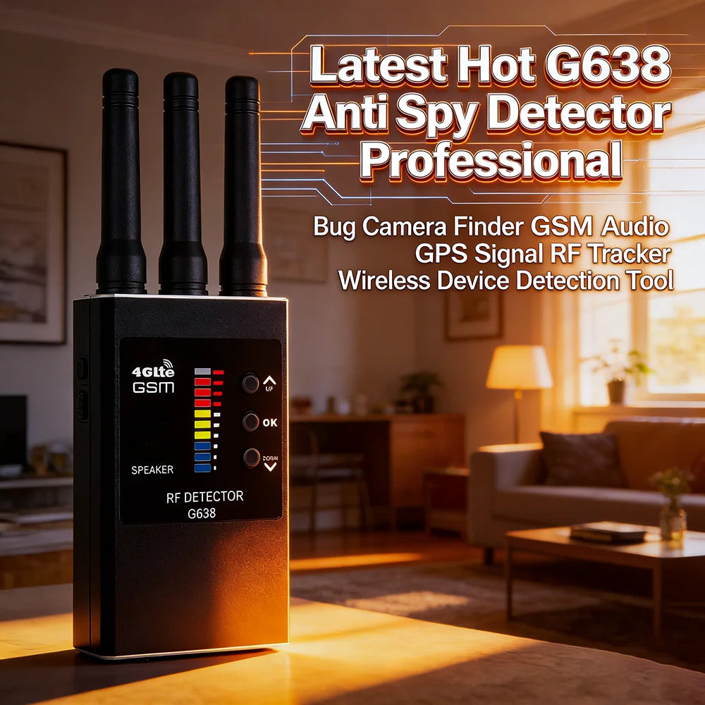Portable G638 Professional Anti Spy Wireless RF Signal Detector, Hidden Camera Scanner, GPS Tracker, GSM Bug Finders