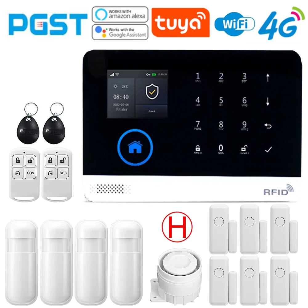 Tuya Wireless home alarm,4G smart home alarm system,WIFI,GSM,Home Security Alarm System Touch Keyboard RFID APP Wireless At hom