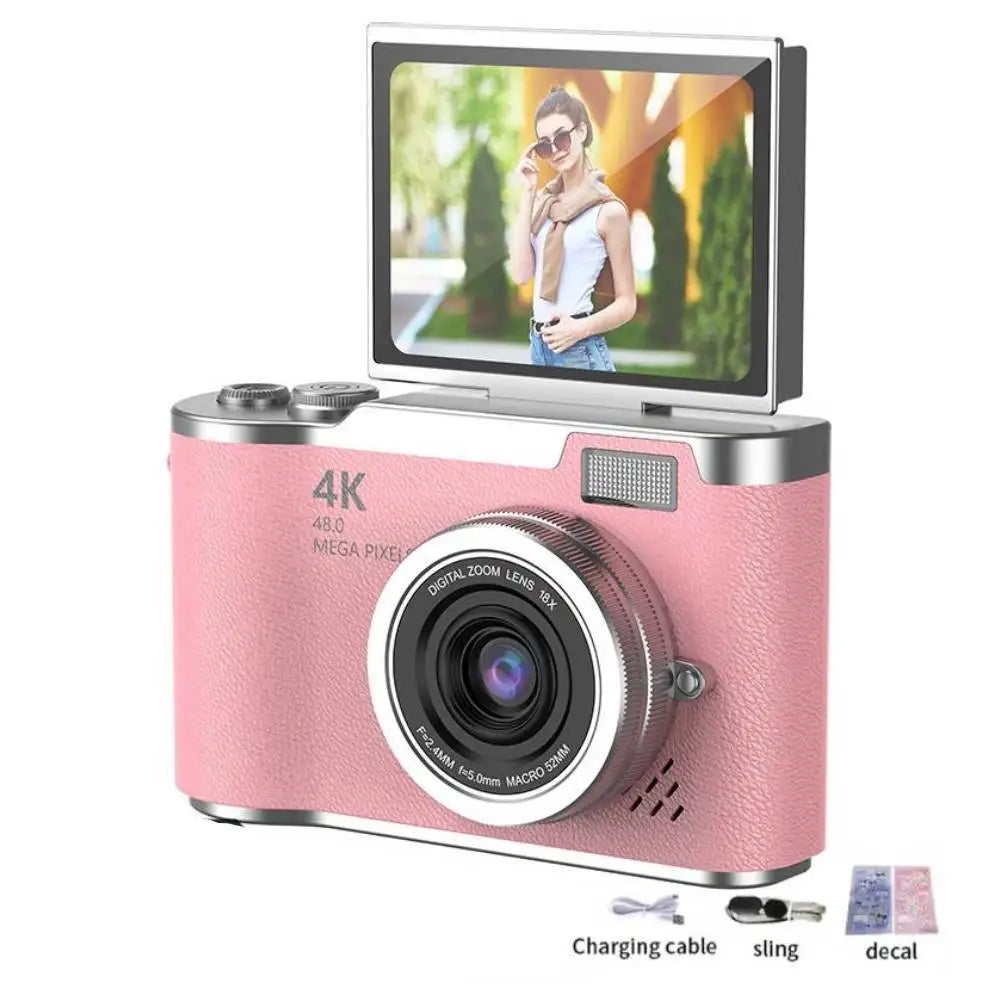 4K Digital Camera with 48MP, 8X Zoom, 180° Flip Screen, 32GB Card