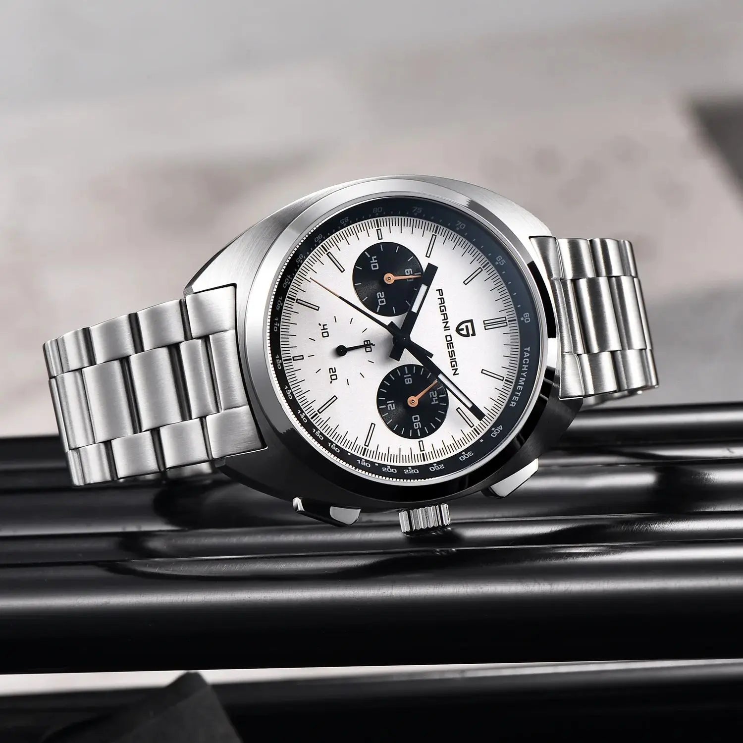 Pagani Design Panda Dial Chronograph Watch Sapphire Steel 10Bar