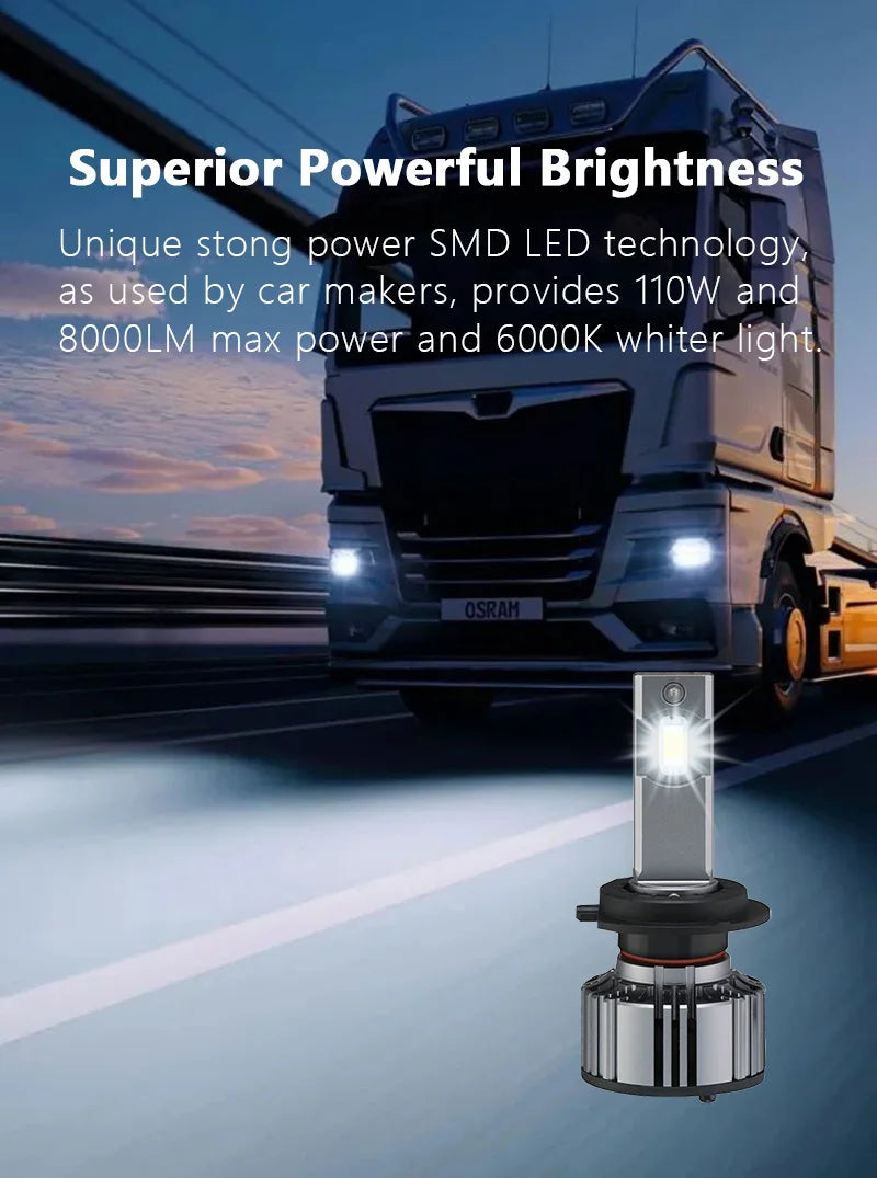 OSRAM 24V LED ZX2.0 Luci Anabbaglianti da Trazione H1 H4 H7 110W 8000LM Super Potenza Luce 6000K Freddo Bianco Aggiornamento Sostituzione Luce Alta-Bassa Potenza