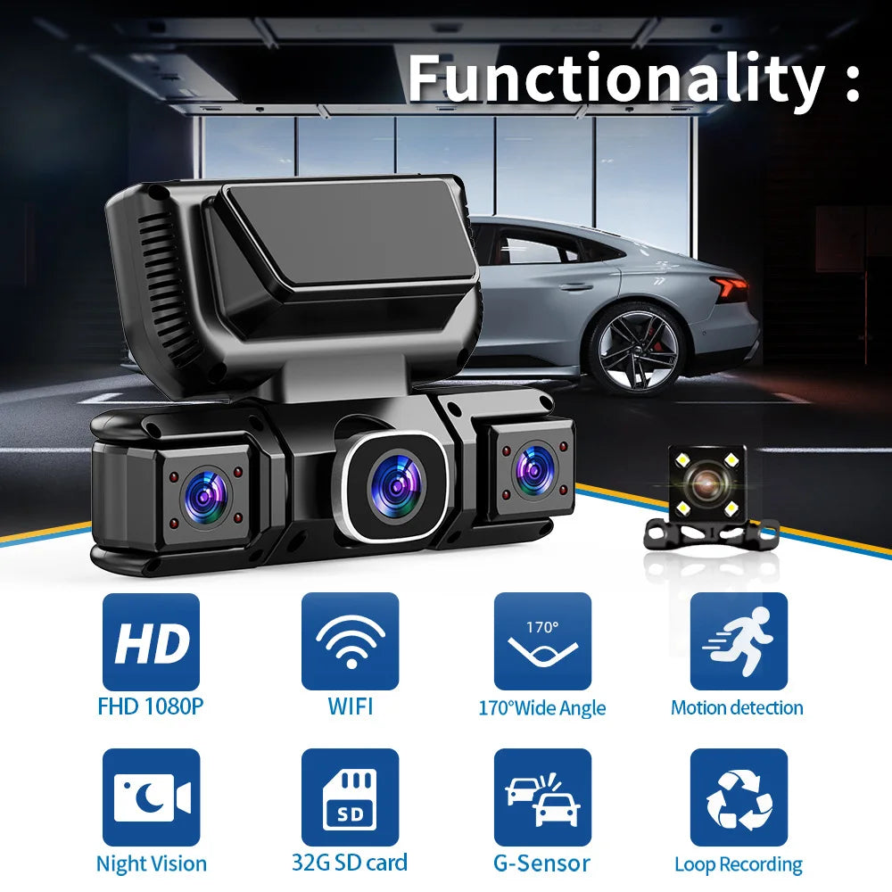 4-kanálová 360° WiFi kamera do auta s nahrávaním v 1080P a parkovacím monitorom