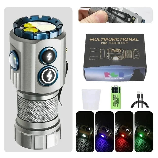 Lanterna LED mini recarregável por USB-C com íman na extremidade