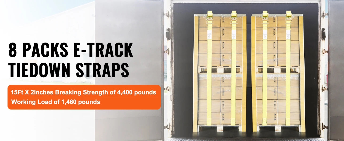 8pcs 2" x 15ft E-Track Ratchet Tie Down Straps 4400 lbs