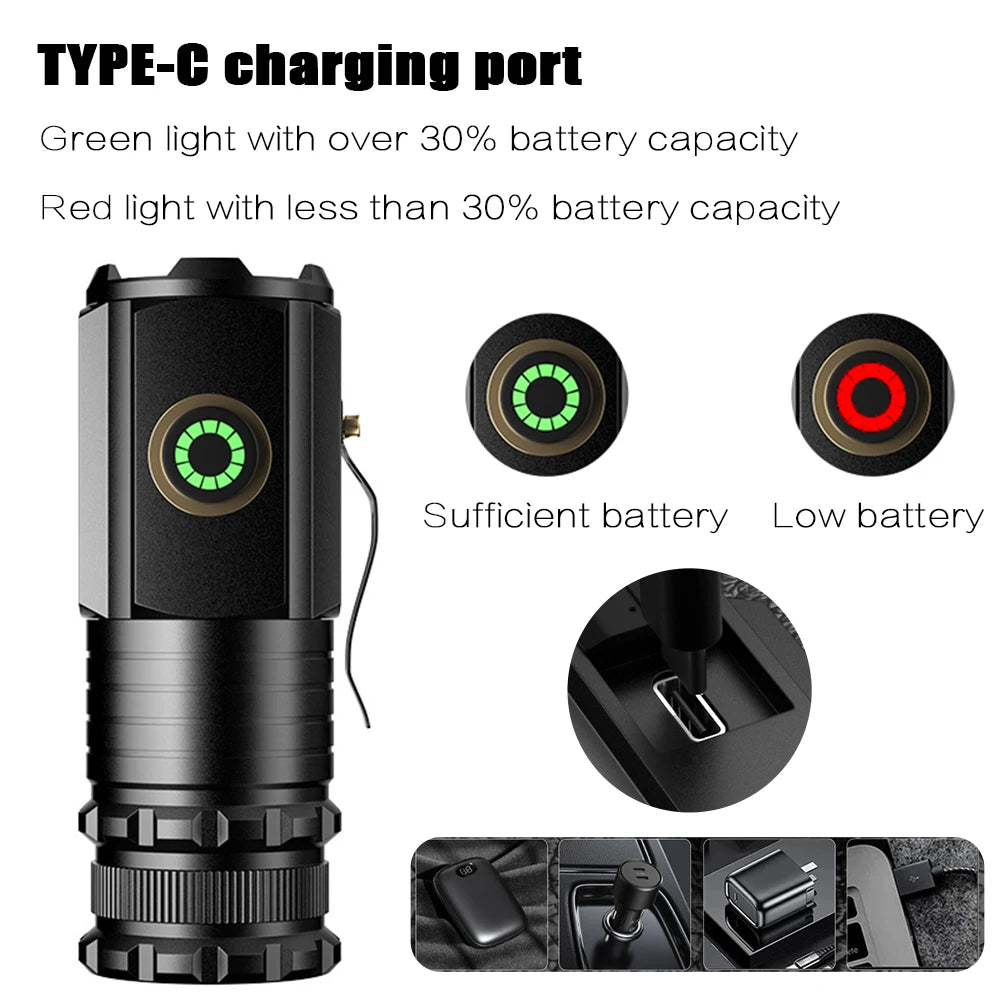 Lanterna LED mini recarregável por USB-C com íman na extremidade