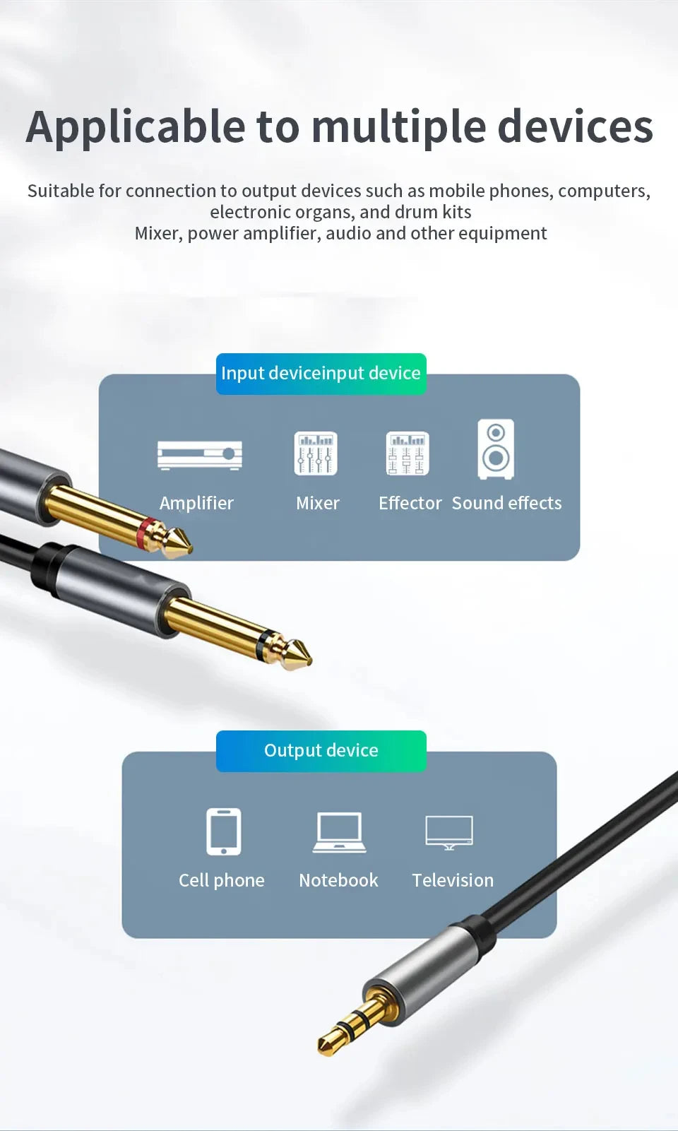 3.5 mm to Dual 6.35 mm Audio Breakout Cable