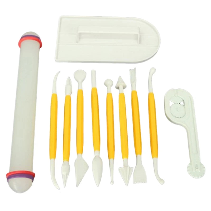 11pcs/set Baking Tools Cake Household DIY Kitchen Tool Paste Scraper Smoother Adjustable Fondant SpatulasRolling Pin TMZ