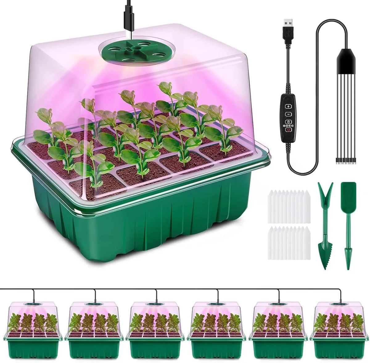 USB Seed-Starting Trays with LED Lights, Pack Options