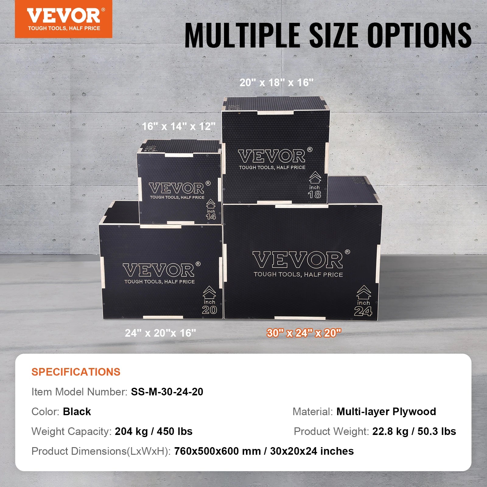 3-in-1 Wooden Plyometric Jump Box - Black