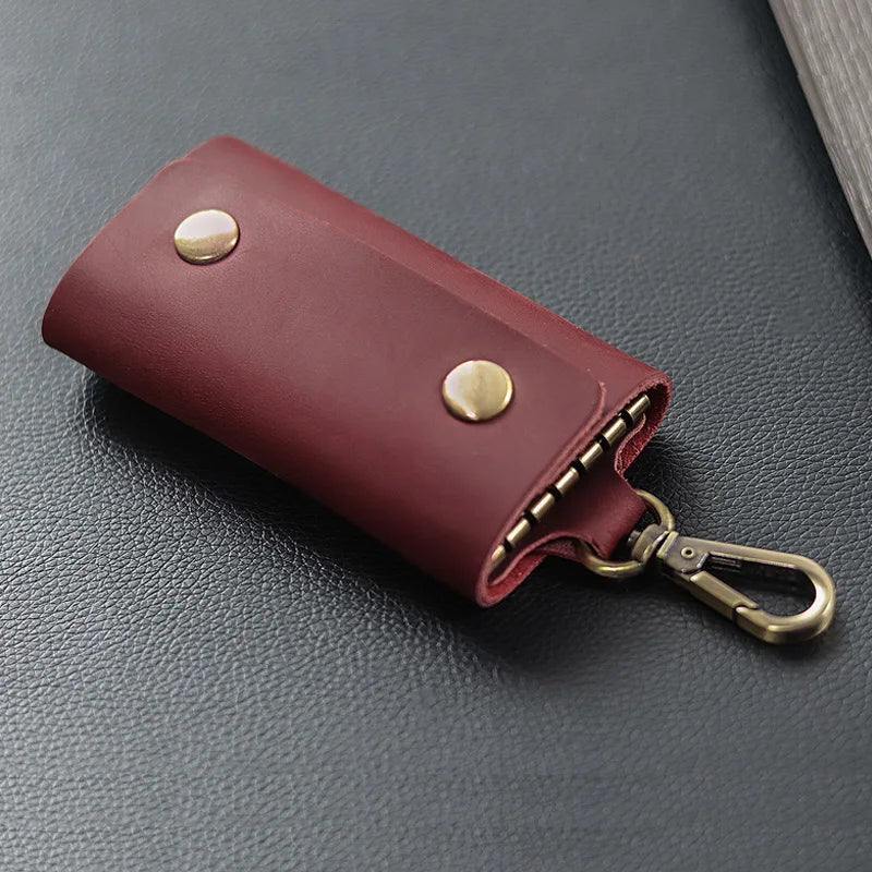 Handmade Genuine Leather Key Holder - Men's Organizer Pouch with Card Slot, Housekeeper Key Case & Wallet (Gift Ready)