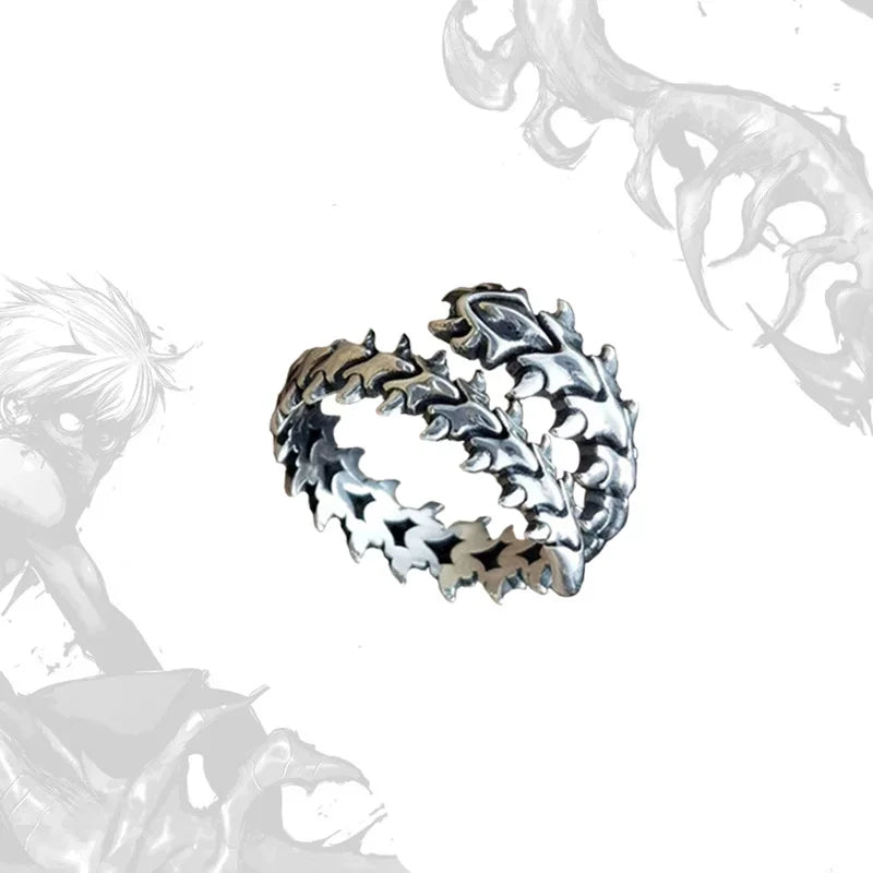Vintage Gothic Keel Spine Rings For Women Men Antique Silver Hyperbole Centipede Open Ring Hip Hop Jewelry Y2K Fashion Rings