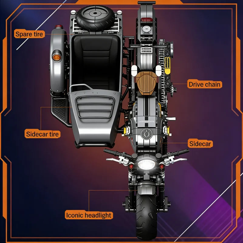 Retro driewielige motorfiets bouwkit