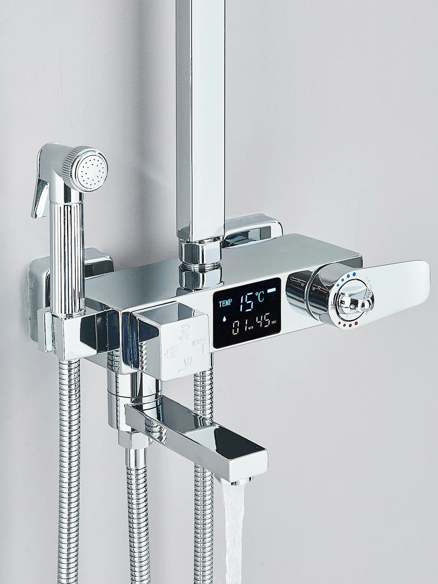 Black Digital Display Thermostatic Shower Faucet Set