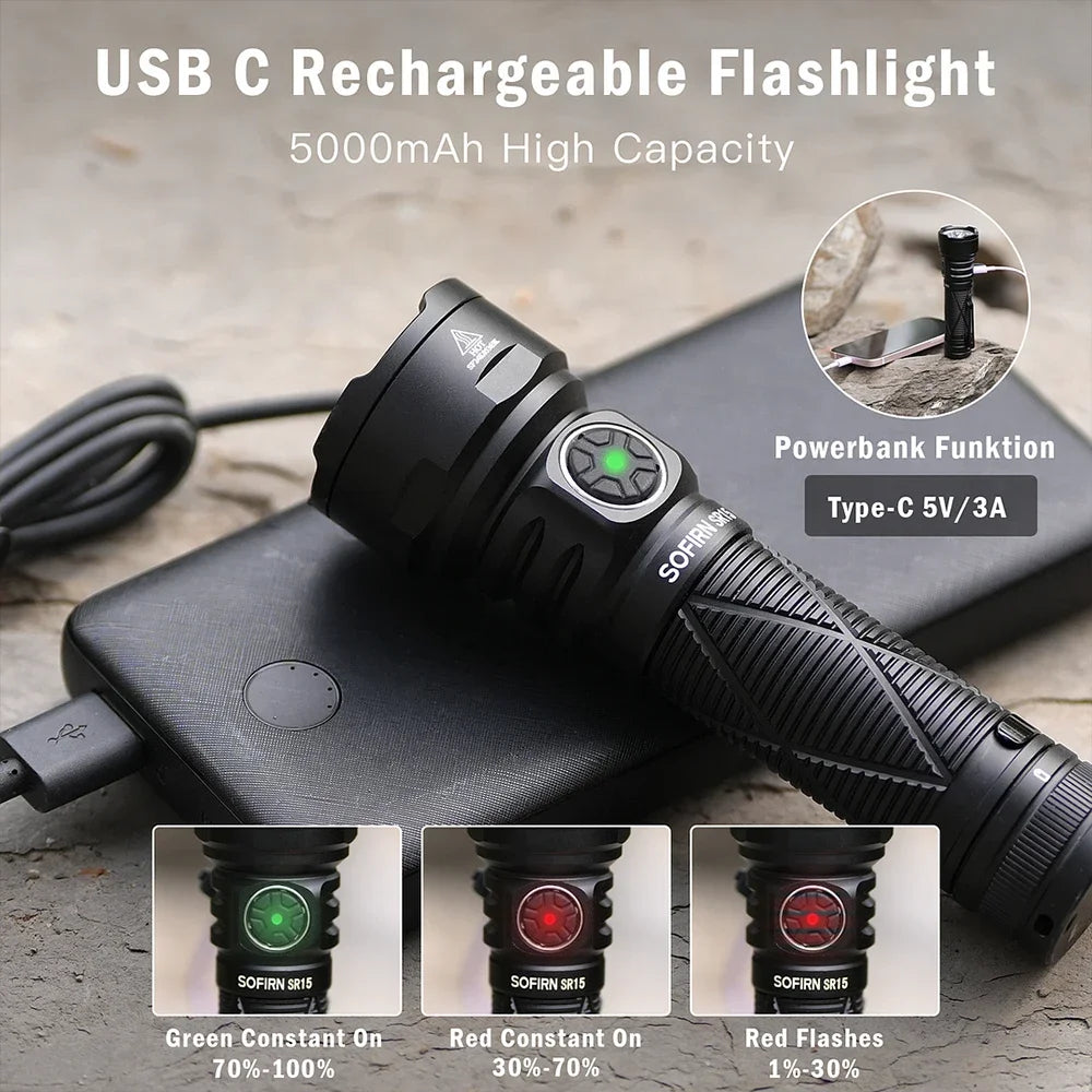4500LM LED Flashlight USB-C Rechargeable 21700