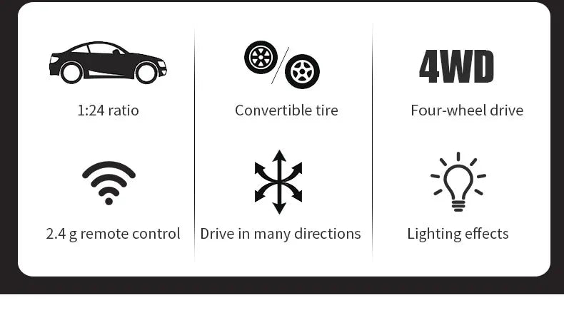 1:24 High Speed RC Drift Vehicle Cars Mustang 4WD Remote Control Racing Car Gift Competition Race Car Boys Toy Replaceable Tire