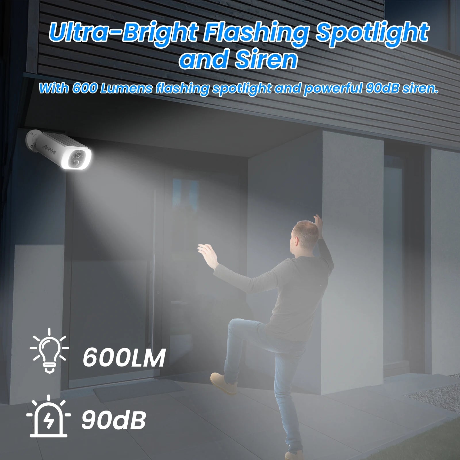 ANRAN 2K Wireless Solar Camera Outdoor Surveillance Integrated Battery Wifi Camera Humanoid Detection Flash Alarm Night Vision